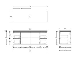Technical Drawing - Posh Domaine 1500mm Wall Hung Vanity Unit Conventional Single Bowl 50mm Top