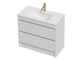 Posh Domaine Twin 900 2 Drawer Floor Standing White Console Top Matte White