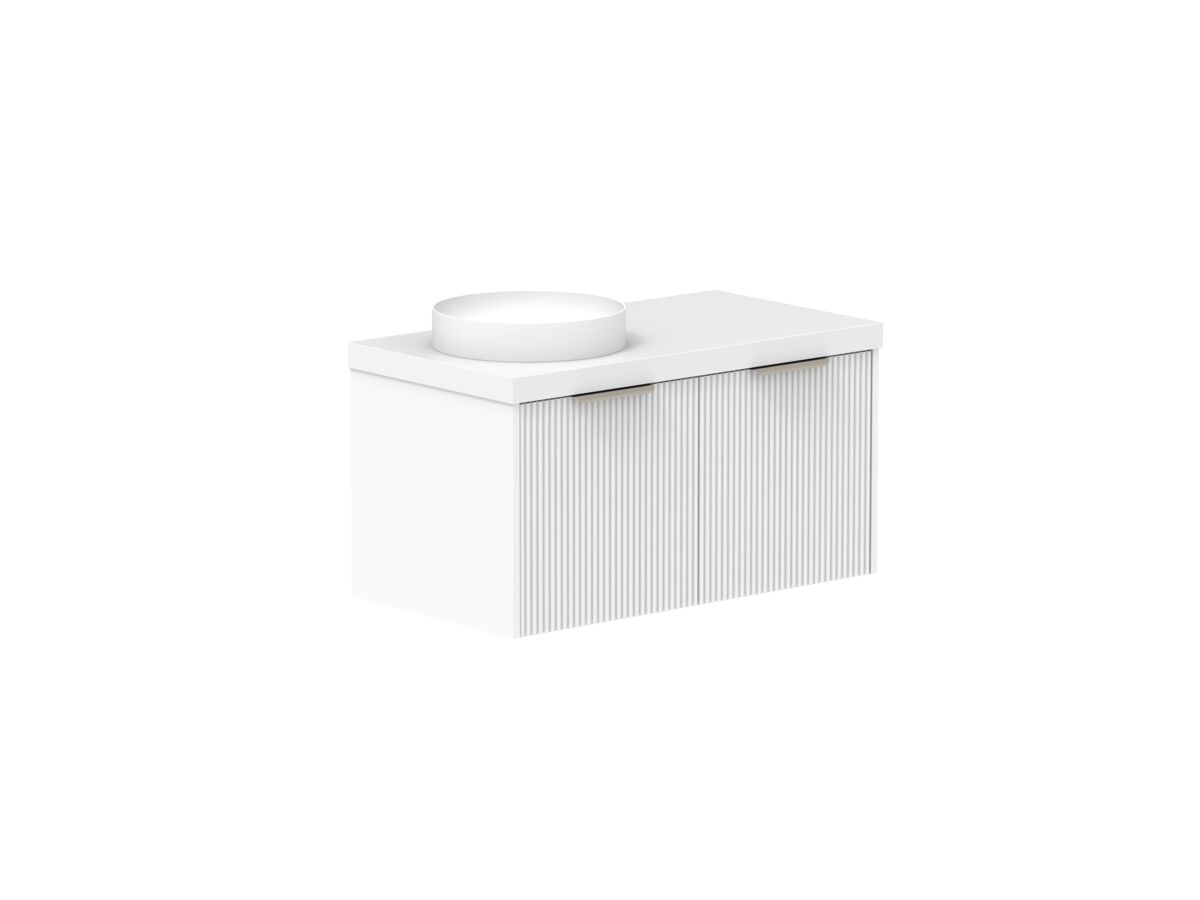 Supporting Image - Kado Neue Fluted Square 900mm Wall Hung Vanity with Left Basin 50mm Top Ultra White