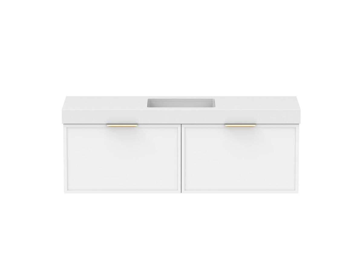 Supporting Image - Kado Lux Slim All Drawer 1500mm Wall Hung Vanity with Centre Basin 90mm Top Matte White
