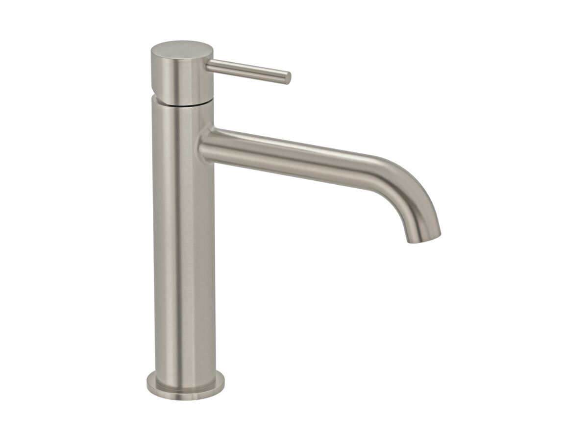 Mizu Drift Mid Basin Mixer Curve Spout Brushed Nickel (6 Star)
