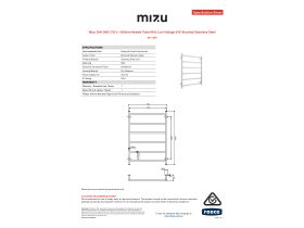 Specification Sheet - Mizu Drift MK2 750 x 1050mm Heated Towel Rail Low Voltage 24V Brushed Stainless Steel