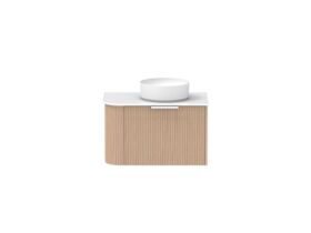 Supporting Image - Kado Neue Fluted Single Curve All Drawer 750mm Wall Hung Vanity with Centre Basin Durasein 12mm Top Blonde Oak