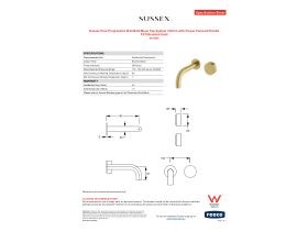 Specification Sheet - Sussex Pure Progressive Wall Bath Mixer Tap System 160mm with Cirque Textured Handle PVD Brushed Gold