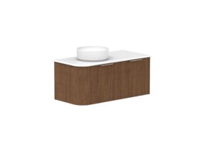 Hero - Kado Neue Fluted Single Curve All Drawer 1050mm Wall Hung Vanity with Left Hand Basin 20mm Top Florentine Walnut