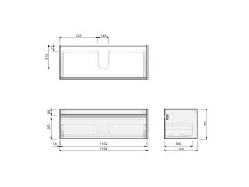 Technical Drawing - Posh Domaine Single 1200 1 Drawer Wall Hung Vanity Mineral Cast