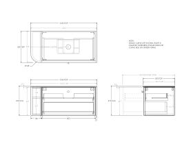 Technical Drawing - Kado Era Single Curve All Drawer 1050mm Wall Hung Vanity with Centre Basin 20mm Top