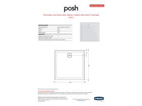 Specification Sheet - Posh Bristol Luna Shower Base 1000mm x 1000mm Rear Outlet 3 Tiling Bead