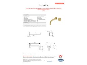 Specification Sheet - Sussex Pure Progressive Wall Bath Mixer System 200mm with Cirque Textured Handles PVD Brushed Gold Lead Free