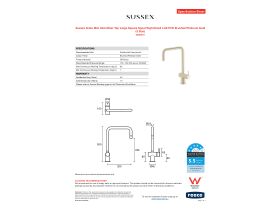 Specification Sheet - Sussex Scala Mini Sink Mixer Tap Large Square Spout Right Hand LUX PVD Brushed Platinum Gold (5 Star)