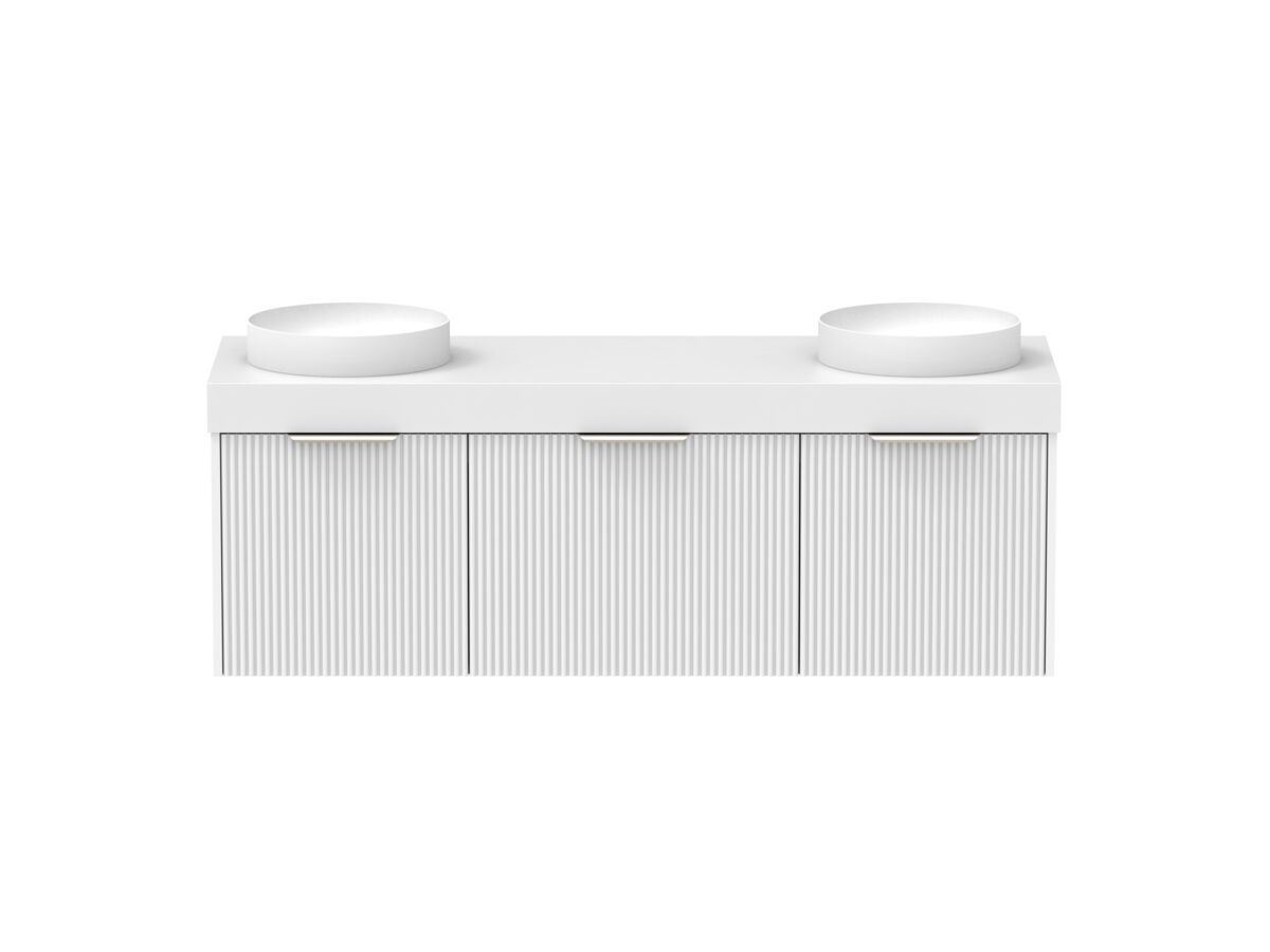 Supporting Image - Kado Neue Fluted Square All Drawer 1500mm Wall Hung Vanity with Double Basin 90mm Top Ultra White