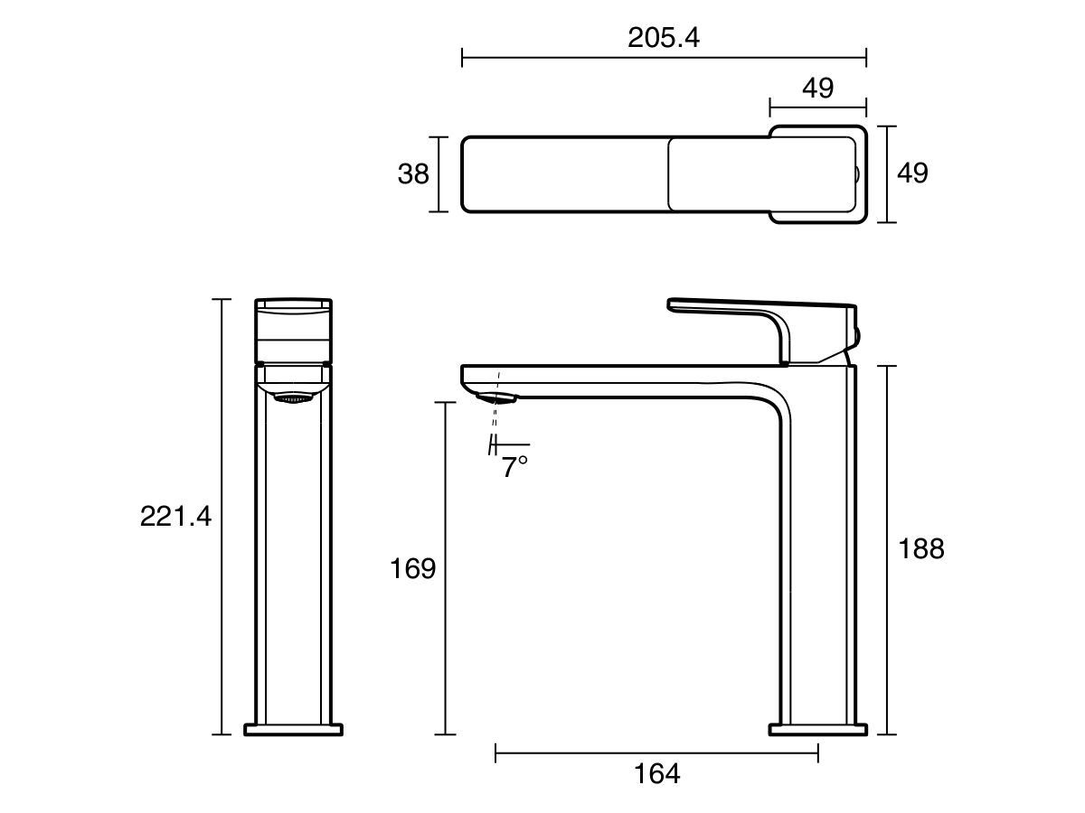 Technical Drawing - Mizu Bloc Medium Basin Mixer (6 Star) Lead Free