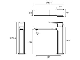Technical Drawing - Mizu Bloc Medium Basin Mixer (6 Star) Lead Free