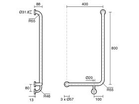 Mobi Left Hand Shower Grab Rail 800 x 400mm Polished Stainless Steel