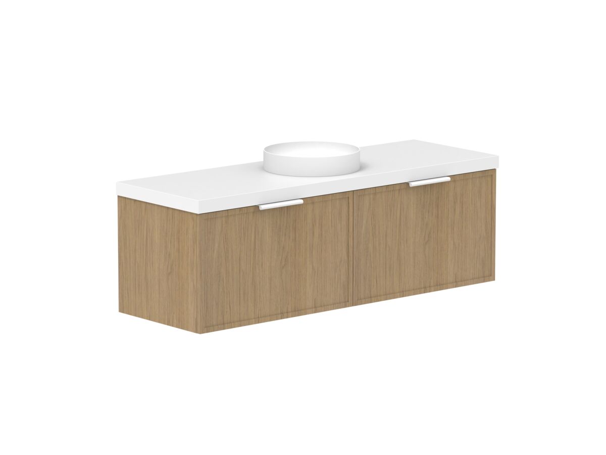 Hero - Kado Lux Slim All Drawer 1500mm Wall Hung Vanity with Centre Basin 50mm Top Boston Oak