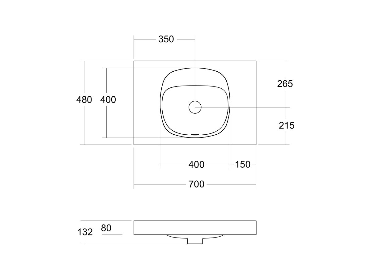 Kado Lussi 700mm Centre Bowl Rear Shelf Wall Basin with Overflow No Taphole Matte White Solid Surface