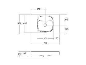 Kado Lussi 700mm Centre Bowl Rear Shelf Wall Basin with Overflow No Taphole Matte White Solid Surface