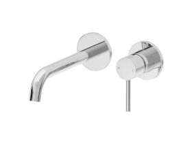 Mizu Drift Wall Basin/Bath Mixer Set Curved Spout with 2-Piece Cover Plate Chrome (6 Star)
