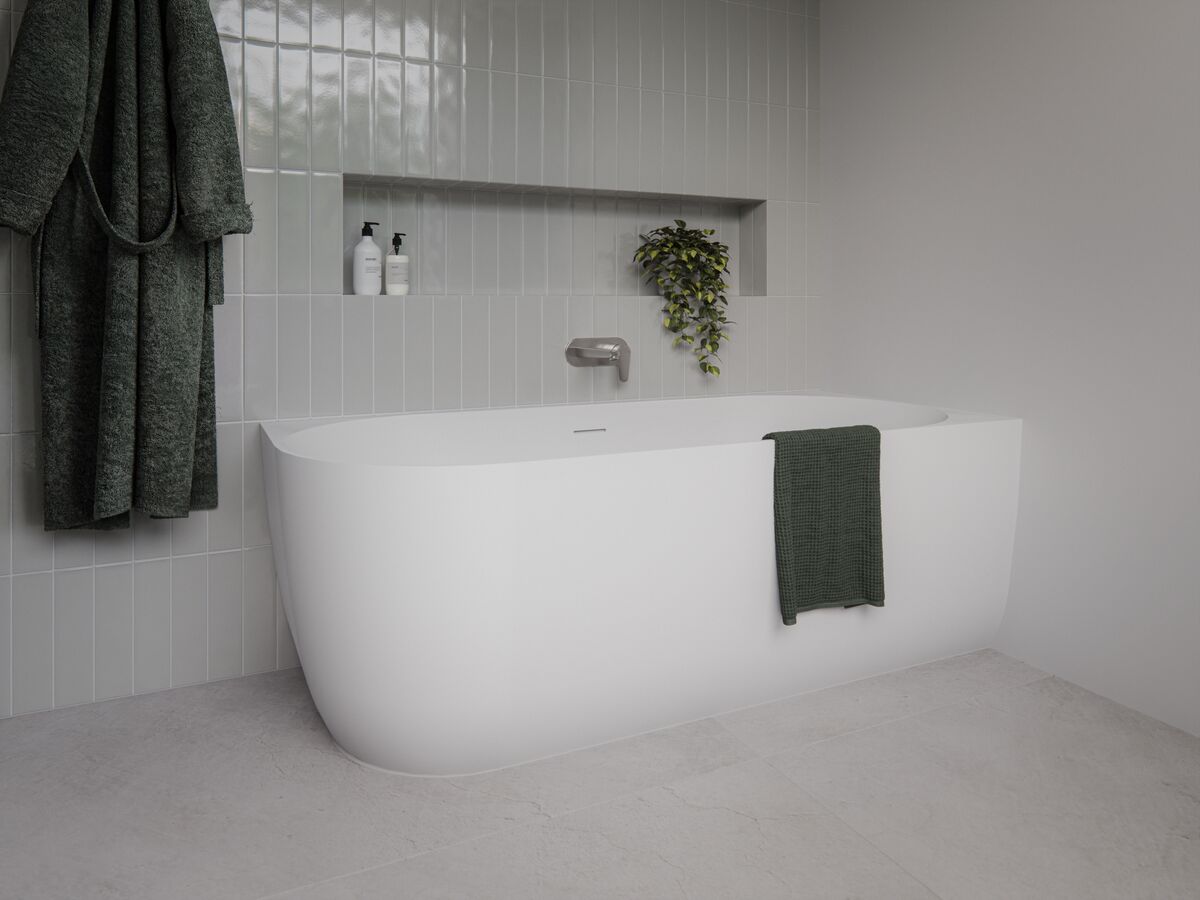 In Situ - Posh Solus Back to Corner Freestanding Bath 1700mm Right Corner with Overflow Matte White