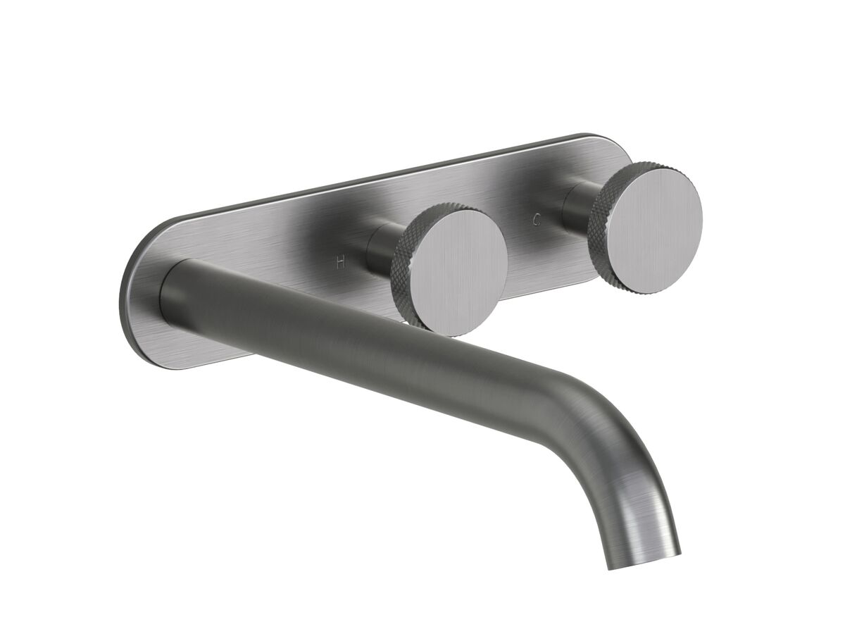 Supporting Image - Faucet Strommen Vara Disc Wall Basin / Bath Hostess Tap System Right Hand 200mm Trimset Brushed Graphite (6 Star) Lead Free