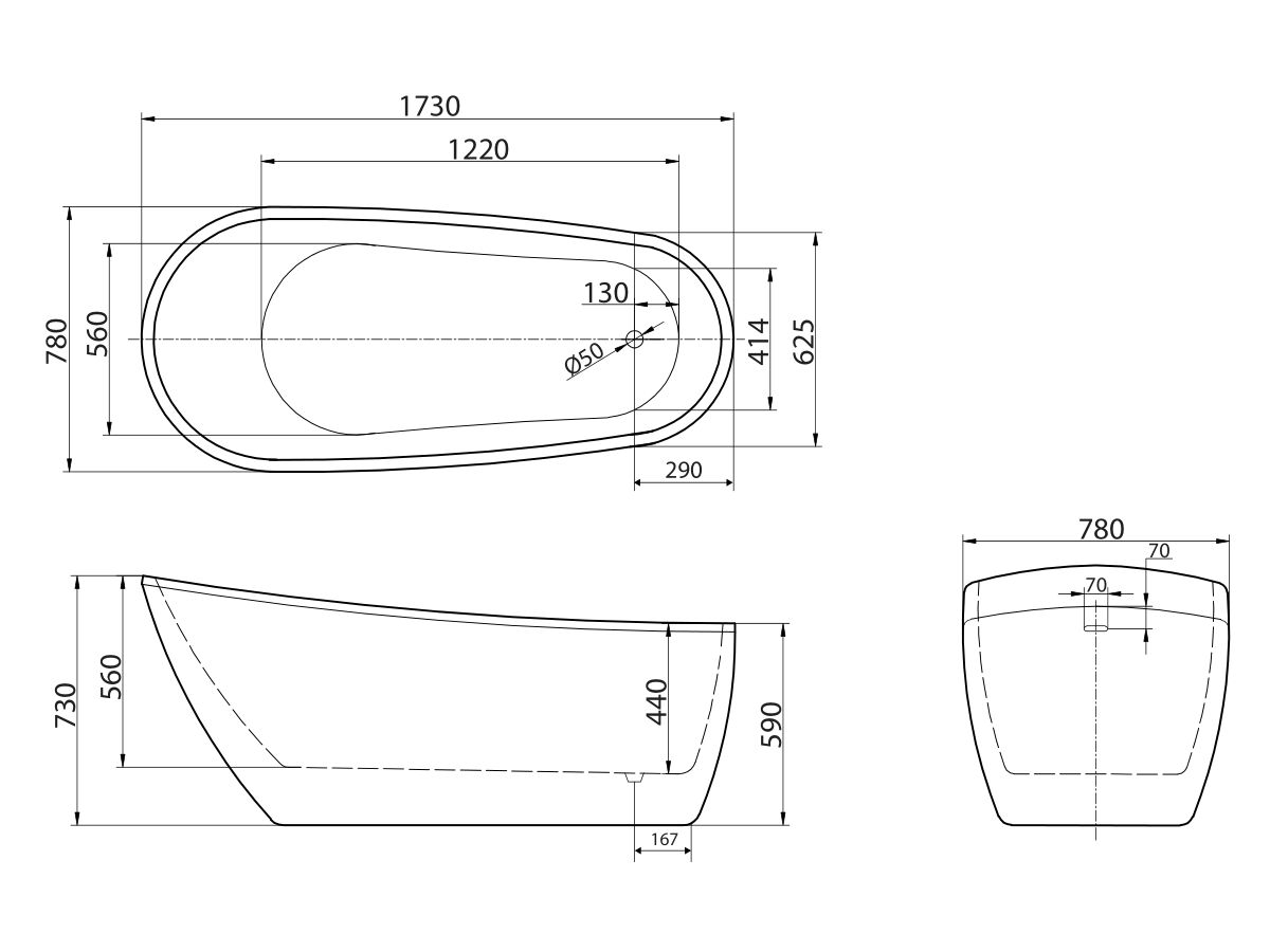 Kado Arc Freestanding Bath 1730mm x 780mm White