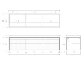 Technical Drawing - Kado Neue Fluted Square All Door 1800mm Wall Hung Vanity with Double Basin Durasein 12mm Top