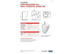 Specification Sheet - LAUFEN Alessi One Wall Basin/Pedestal 1 Taphole 520 x 530mm White
