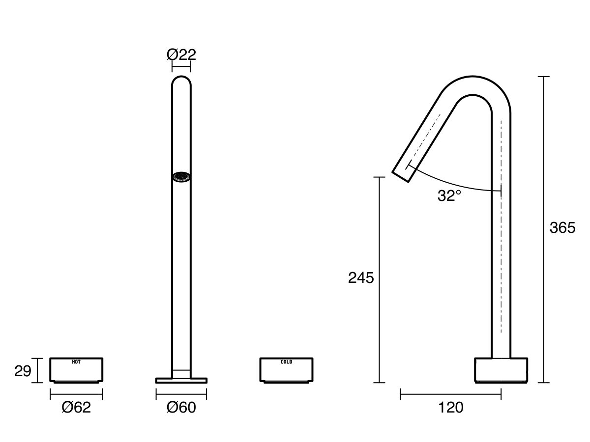 Technical Drawing - Sussex Pure Elemental Vessel Basin Set (5 Star) Lead Free