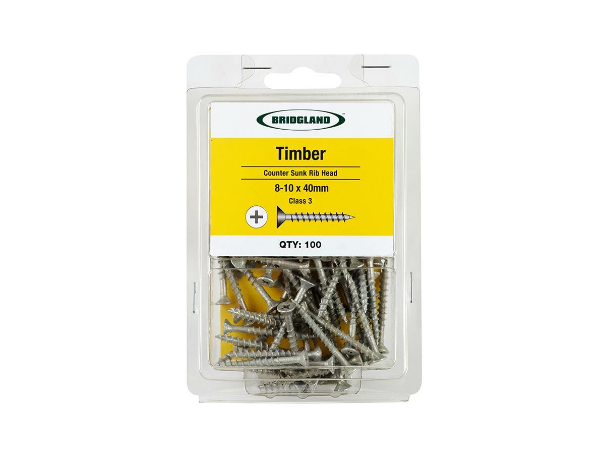 Bridgland Counter Sunk Screw Treated Pine Class 3 8-10 x 40mm (100)