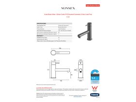 Specification Sheet - Scala Basin Mixer 150mm Outlet PVD Brushed Gunmetal (5 Star) Lead Free