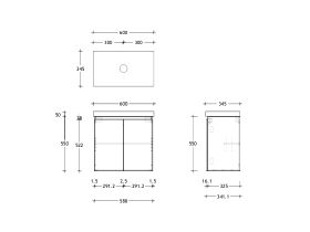 Technical Drawing - Posh Domaine 600mm Ensuite Wall Hung Vanity Unit 50mm Top