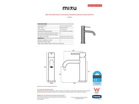 Specification Sheet - Mizu Drift Basin Mixer Curved Spout Brushed Gunmetal (6 Star) Lead Free