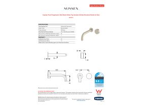 Specification Sheet - Sussex Pure Progressive Wall Basin Mixer Tap System 200mm Brushed Nickel (3 Star)