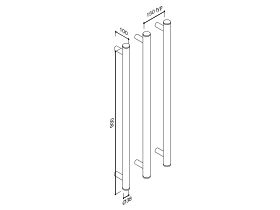 Technical Drawing - Hydrotherm Pure Vertical Triple Heated Towel Rail 900 x 38mm