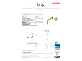 Specification Sheet - Milli Pure Progressive Wall Basin Mixer Tap System 160mm with Cirque Textured Handle PVD Brushed Gold (3 Star)