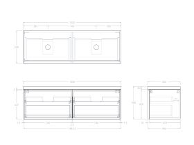 Technical Drawing - Kado Lux Slim All Drawer 1500mm Wall Hung Vanity with Double Basin 50mm Top
