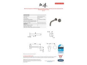 Specification Sheet - Milli Pure Progressive Wall Basin Mixer Tap System 200mm with Diamond Textured Handle PVD Brushed Gunmetal (3 Star)