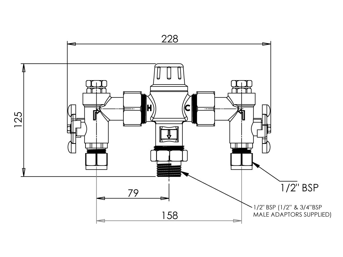 Aquablend 1000 Thermostatic Mixing Valve & Isolating Valves 15mm