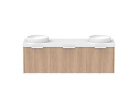Supporting Image - Kado Neue Fluted Square All Drawer 1500mm Wall Hung Vanity with Double Basin 50mm Top Blonde Oak