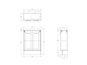 Technical Drawing - Kado Lux Petite Vanity Unit Floor Mount 600mm Right Bowl 50mm Top (Basin Included)