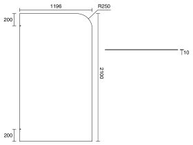 Technical Drawing - Kado Lux Frameless Curved Shower Panel Clear 1200mm
