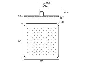 Technical Drawing - Mizu Bloc Overhead Shower 250mm