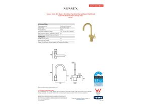 Specification Sheet - Sussex Scala Mini Basin / Sink Mixer Tap Small Curved Spout Right Hand LUX PVD Brushed Pure Gold (5 Star)