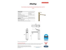 Specification Sheet - Mizu Silk Medium Height Basin Mixer Tap Brushed Brass (6 Star) Lead Free