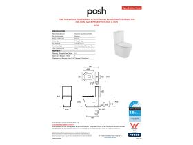 Specification Sheet - Posh Solus Close Coupled Back to Wall Rimless Bottom Inlet Toilet Suite with Soft Close Quick Release Thin Seat (4 Star)