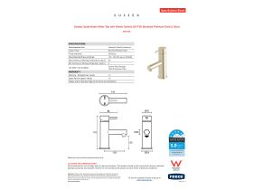 Specification Sheet - Sussex Scala Basin Mixer Tap with 90mm Outlet LUX PVD Brushed Platinum Gold (5 Star)
