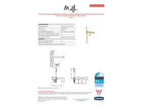 Specification Sheet - Milli Pure Progressive Bath Mixer Tap System 160mm with Hand Shower Right Hand and Diamond Textured Handles PVD Brushed Gold (3 Star)