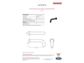 Specification Sheet - Sussex Scala 32mm Curved Wall Bath Outlet 200mm Matte Black