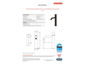 Specification Sheet - Sussex Pure Medium Height Basin Mixer Curved PVD Matte Black (5 Star) Lead Free