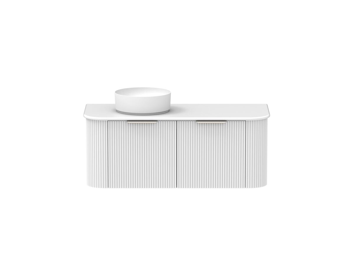 Supporting Image - Kado Neue Fluted Double Curve All Drawer 1200 Wall Hung Vanity with Left Hand Basin 20mm Ultra White